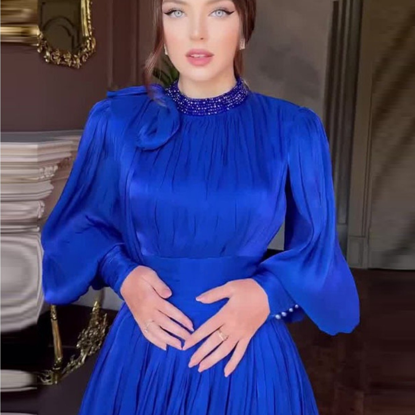 Women'S Elegant Mermaid Maxi Dress - Long Sleeve A-Line Silhouette with Halter Neck, Flattering Fit for Formal Events, Parties, Everyday - All-Season Party & Office Dress - Women'S Formal Attire, Evening Gown