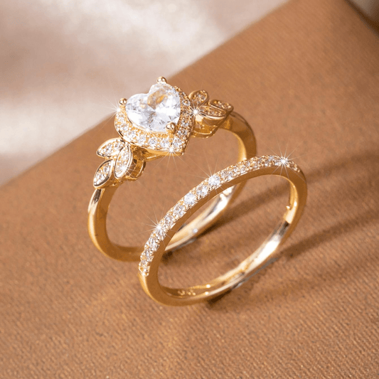 2pcs Dazzling Women's Fashion Heart Wedding Ring Set, Suitable for Valentine's Day, Vacation, Commuting, Dating, Party, Weddings, Engagements, Proposal Ring, Suitable for Wife, Girlfriends, Mothers' Birthdays, New Year Gifts,