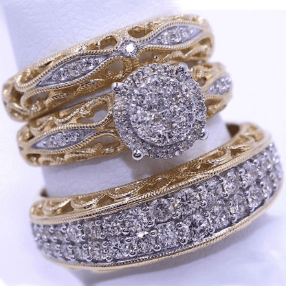 Luxe Avant Garde Women's Three Piece Ring Set: Synthetic Diamond and White Sapphire, Zinc Alloy, Durable and Fashionable