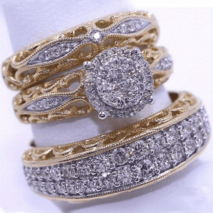 Luxe Avant Garde Women's Three Piece Ring Set: Synthetic Diamond and White Sapphire, Zinc Alloy, Durable and Fashionable