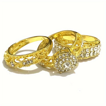 Luxe Avant Garde Women's Three Piece Ring Set: Synthetic Diamond and White Sapphire, Zinc Alloy, Durable and Fashionable