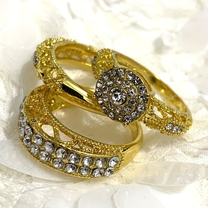 Luxe Avant Garde Women's Three Piece Ring Set: Synthetic Diamond and White Sapphire, Zinc Alloy, Durable and Fashionable