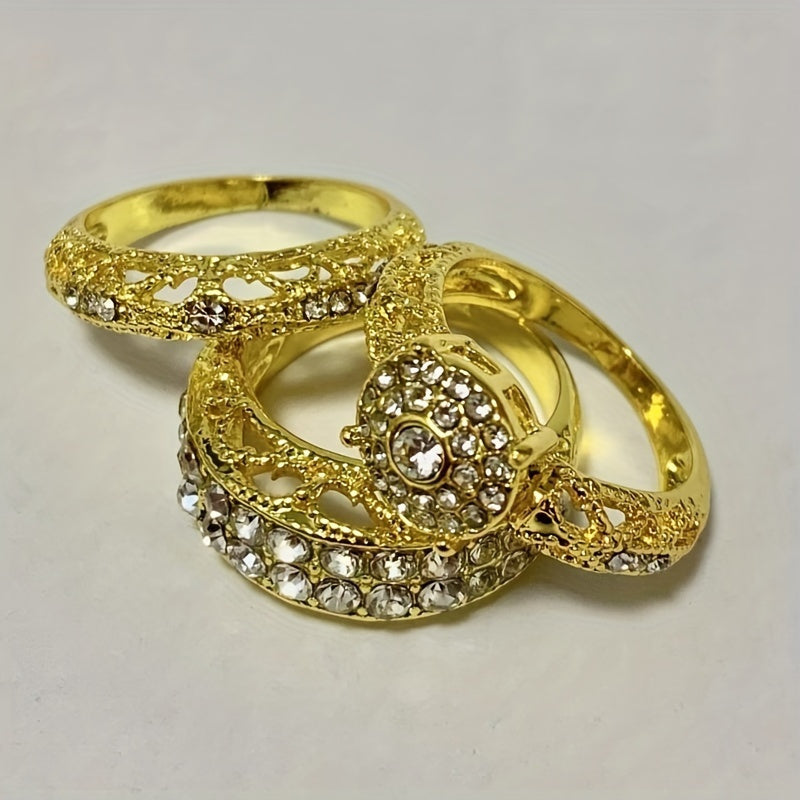 Luxe Avant Garde Women's Three Piece Ring Set: Synthetic Diamond and White Sapphire, Zinc Alloy, Durable and Fashionable