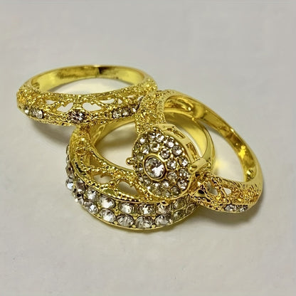 Luxe Avant Garde Women's Three Piece Ring Set: Synthetic Diamond and White Sapphire, Zinc Alloy, Durable and Fashionable