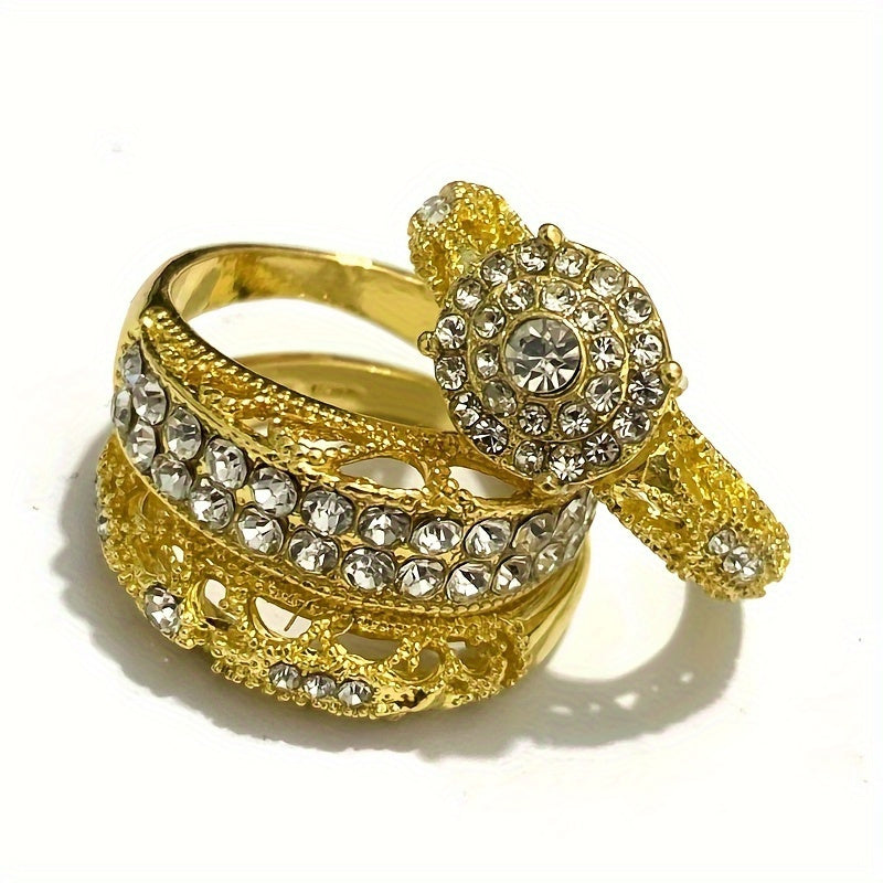 Luxe Avant Garde Women's Three Piece Ring Set: Synthetic Diamond and White Sapphire, Zinc Alloy, Durable and Fashionable