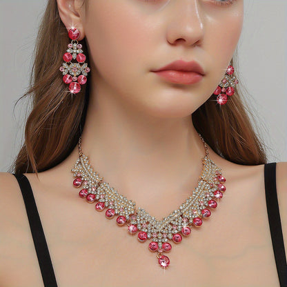 Luxurious And Fashionable Bohemian-style Set For Women With 3 Pieces Of Inlaid Rhinestone. Perfect For Banquets, Parties, Or As A Gift.