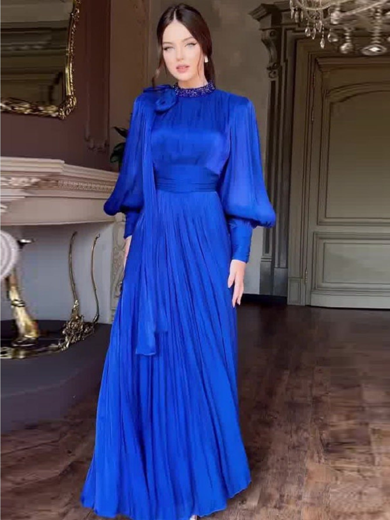 Women'S Elegant Mermaid Maxi Dress - Long Sleeve A-Line Silhouette with Halter Neck, Flattering Fit for Formal Events, Parties, Everyday - All-Season Party & Office Dress - Women'S Formal Attire, Evening Gown