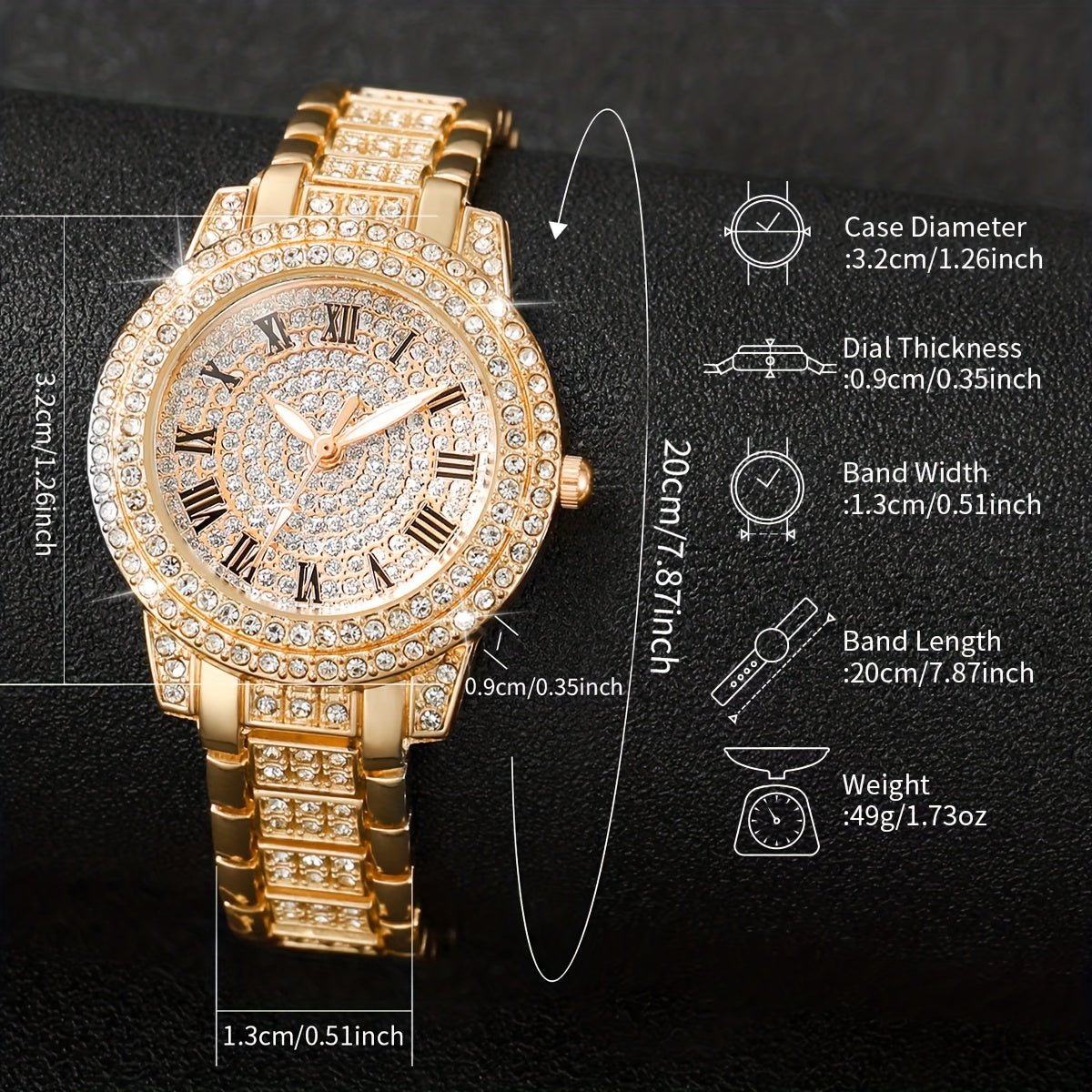 2pcs Fashion Rhinestone Watches And Bracelet Set, Elegant Ladies Golden And Silvery Quartz Wrist Watches Jewelry Set, Bracelet for Women, Hand Watch for Women, Women'S Wristwatch, Fashion Accessory, Elegant Design, Chic Wrist