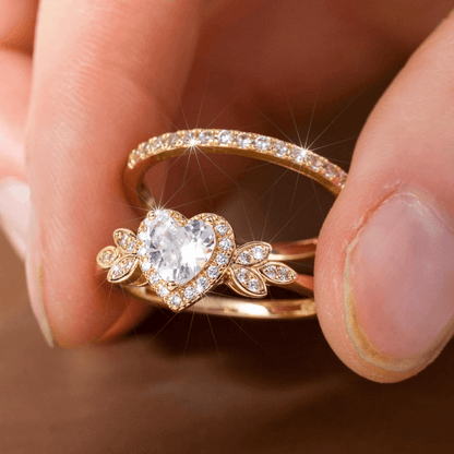 2pcs Dazzling Women's Fashion Heart Wedding Ring Set, Suitable for Valentine's Day, Vacation, Commuting, Dating, Party, Weddings, Engagements, Proposal Ring, Suitable for Wife, Girlfriends, Mothers' Birthdays, New Year Gifts,