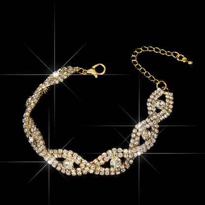 4pcs Elegant Women'S Luxury Evening Set - Diamond-encrusted Evening Dress, Full Diamond Clutch, Chain Bag, Small Handbag, Rhinestone Necklace, Earrings, Bracelet Set - Geometric Pattern, Metal Material, Buckle Closure, Polyes