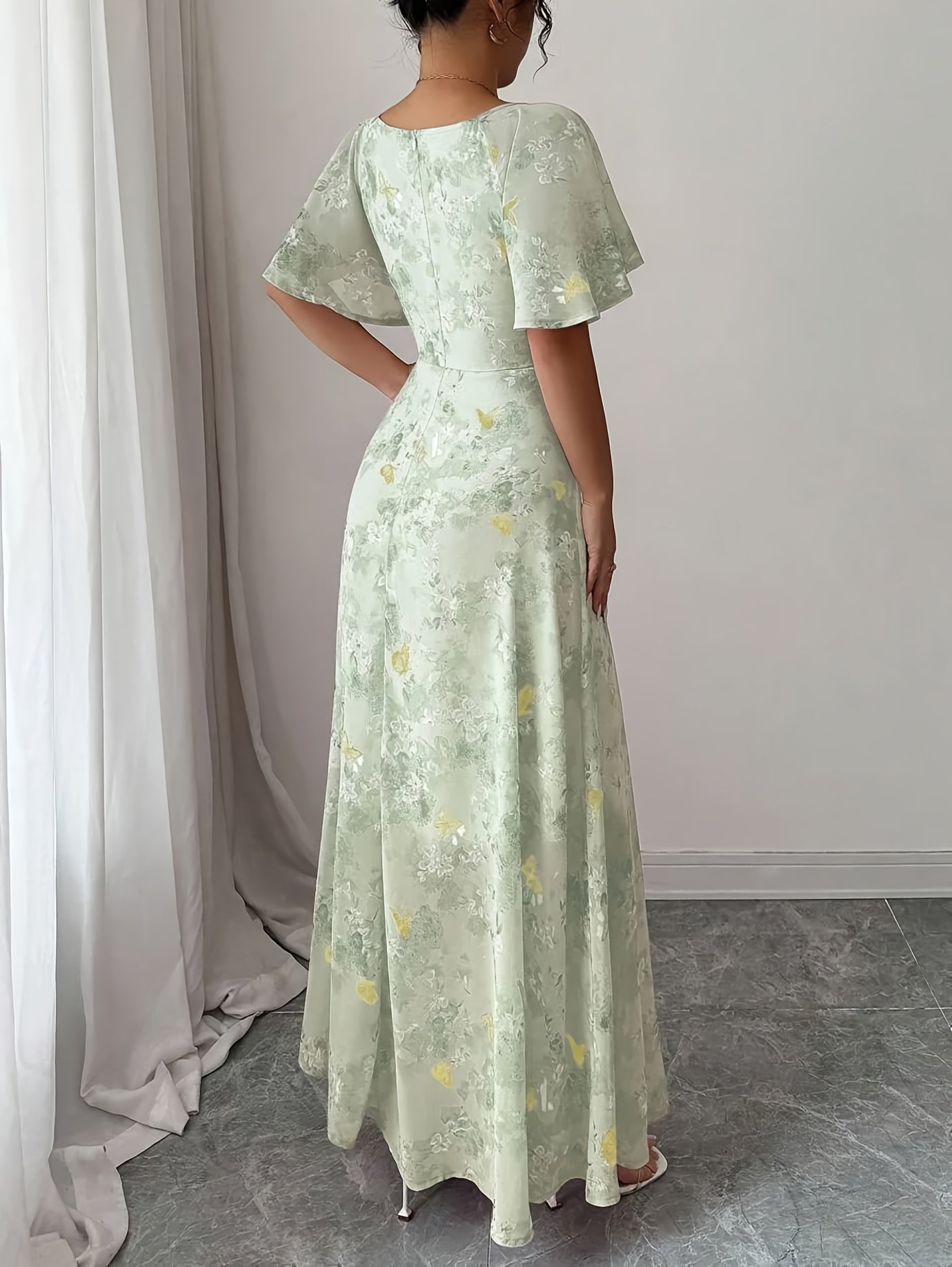 Ladies' Chiffon Butterfly Pattern Batwing Sleeve Drawstring Sweet French Mini Dress Summer Women Elegant Autumn Winter Seasonal Fashion Fall Clothing Halloween Costume Christmas Outfit