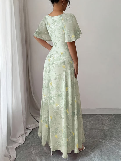 Ladies' Chiffon Butterfly Pattern Batwing Sleeve Drawstring Sweet French Mini Dress Summer Women Elegant Autumn Winter Seasonal Fashion Fall Clothing Halloween Costume Christmas Outfit