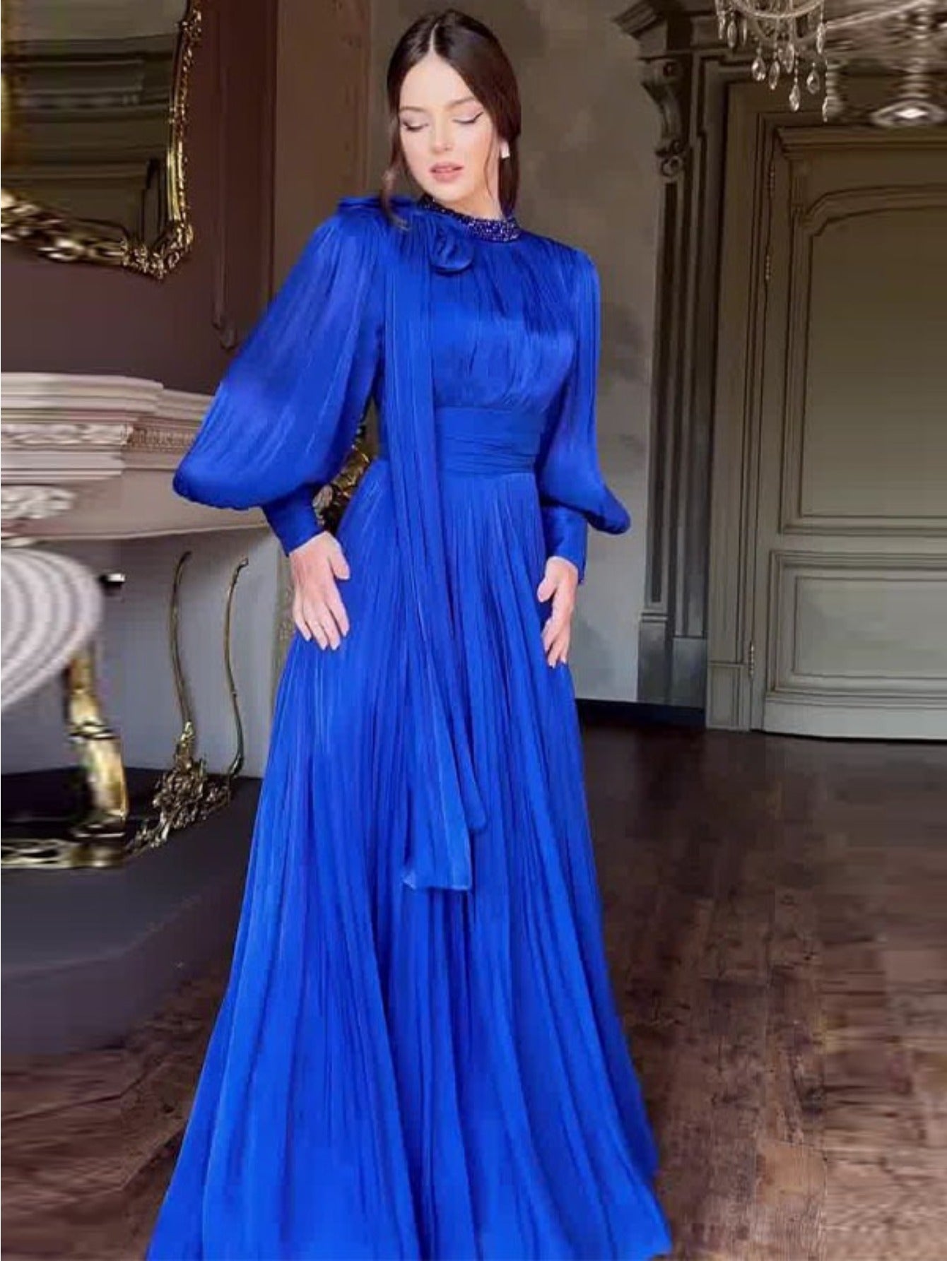 Women'S Elegant Mermaid Maxi Dress - Long Sleeve A-Line Silhouette with Halter Neck, Flattering Fit for Formal Events, Parties, Everyday - All-Season Party & Office Dress - Women'S Formal Attire, Evening Gown