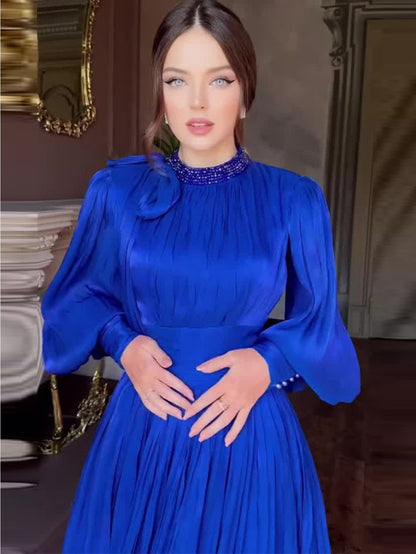 Women'S Elegant Mermaid Maxi Dress - Long Sleeve A-Line Silhouette with Halter Neck, Flattering Fit for Formal Events, Parties, Everyday - All-Season Party & Office Dress - Women'S Formal Attire, Evening Gown