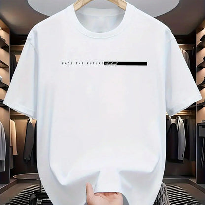 Summer men's 100% cotton casual loose fit large letter print round neck short sleeved T-shirt top High Street Unisex style