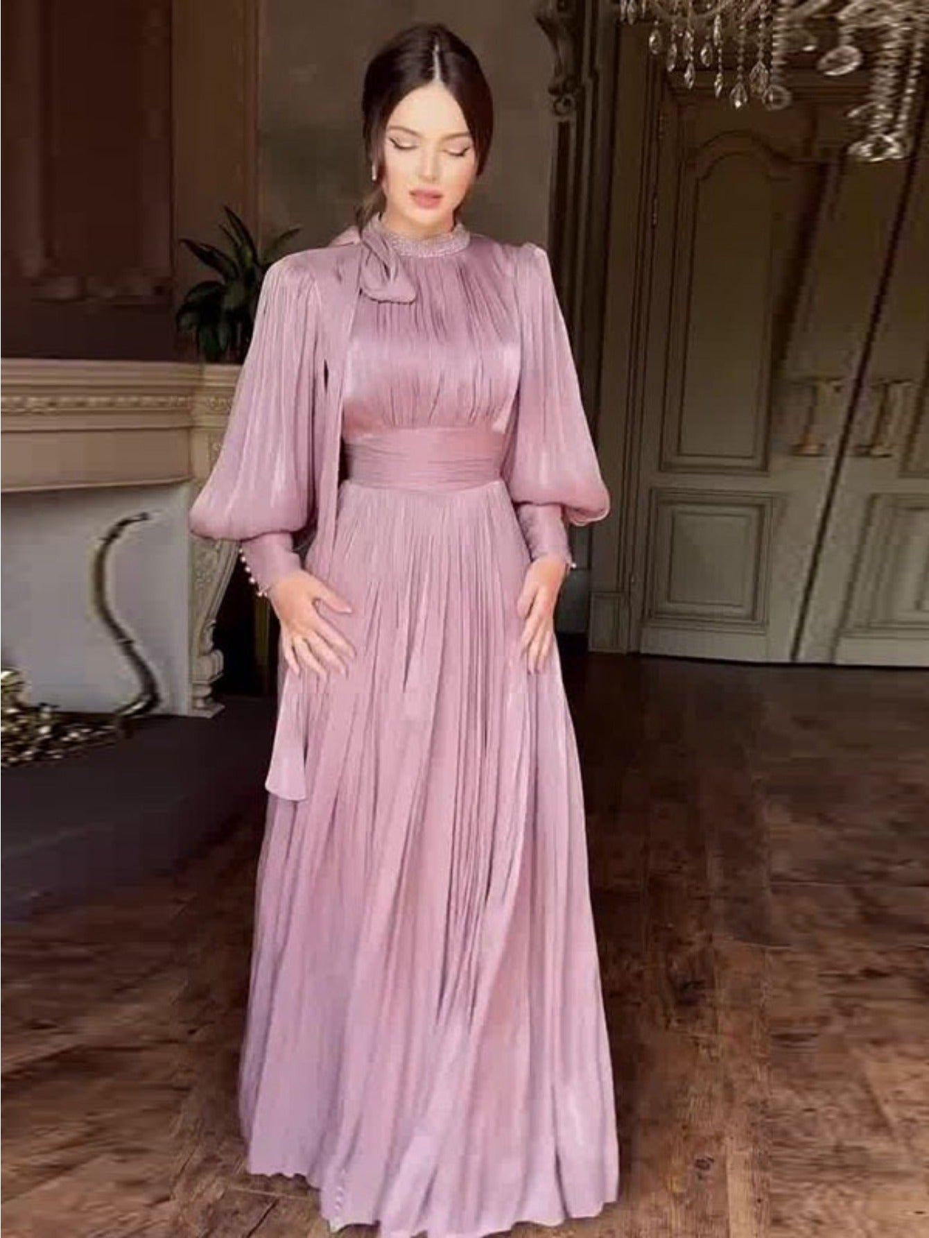 Women'S Elegant Mermaid Maxi Dress - Long Sleeve A-Line Silhouette with Halter Neck, Flattering Fit for Formal Events, Parties, Everyday - All-Season Party & Office Dress - Women'S Formal Attire, Evening Gown