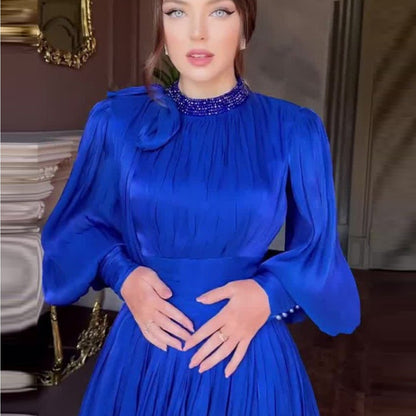 Women'S Elegant Mermaid Maxi Dress - Long Sleeve A-Line Silhouette with Halter Neck, Flattering Fit for Formal Events, Parties, Everyday - All-Season Party & Office Dress - Women'S Formal Attire, Evening Gown