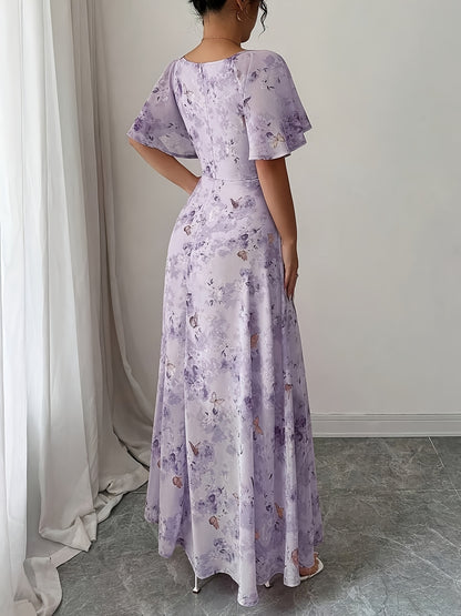 Ladies' Chiffon Butterfly Pattern Batwing Sleeve Drawstring Sweet French Mini Dress Summer Women Elegant Autumn Winter Seasonal Fashion Fall Clothing Halloween Costume Christmas Outfit