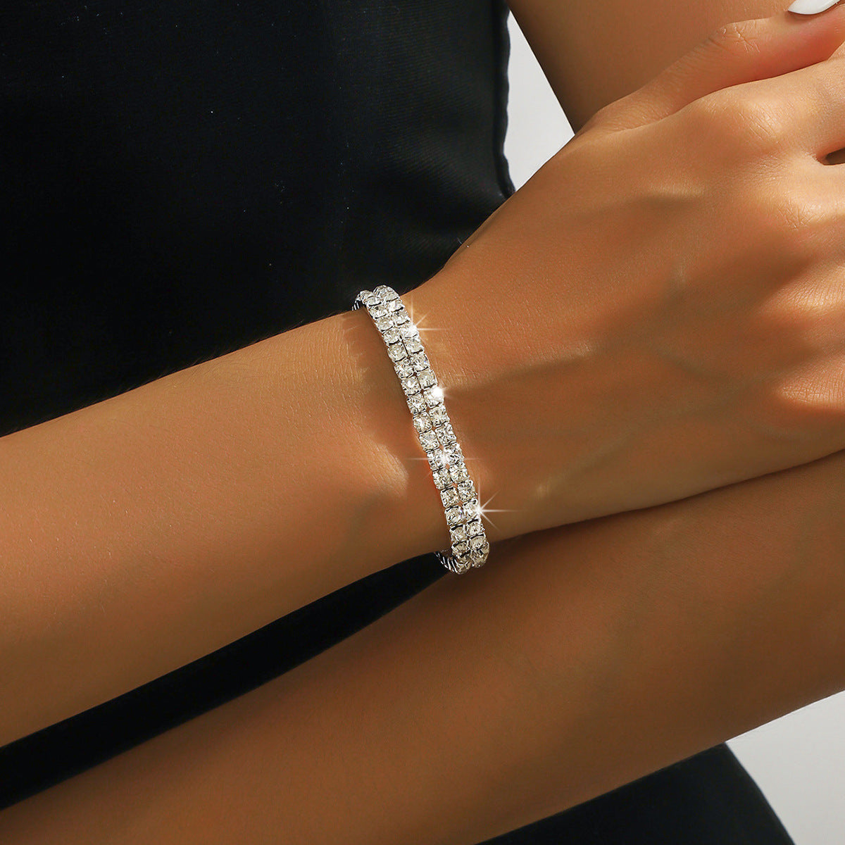 4pcs Elegant Wedding Jewelry Set - Diamond-Encrusted Necklace, Earrings, Bracelets & Rings - Sparkling Rhinestone & Copper Plated Jewelry for Women - Perfect for Weddings, Wedding Jewelry, Bridal Jewelry